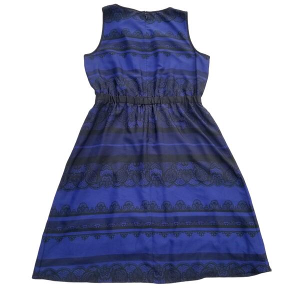 Lace Print Dress LOFT Size 10 Ann Taylor Blue Black Damask Stripe Sleeveless - Picture 8 of 8